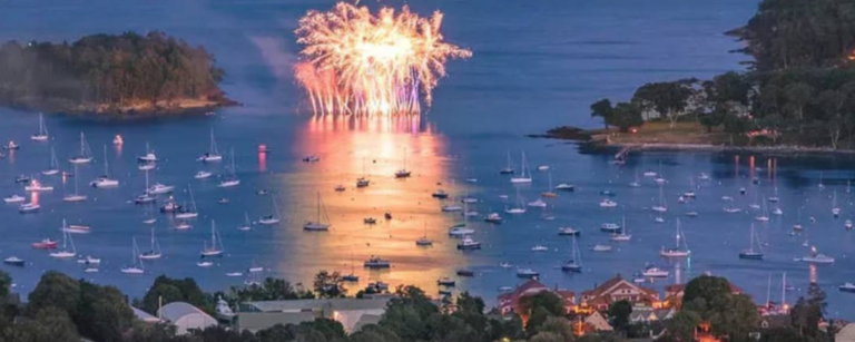 Camden Windjammer Festival in Camden Maine - Fireworks over bay