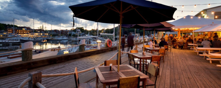 Camden Maine Restaurants - Rhumb Line Restaurant in Camden Maine Evening View over the water