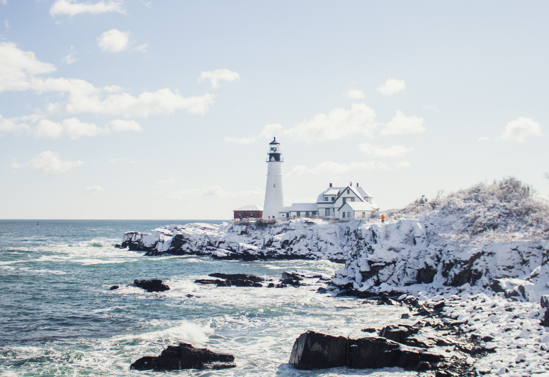 maine lighthouse in winter - winter things to do in Camden ME